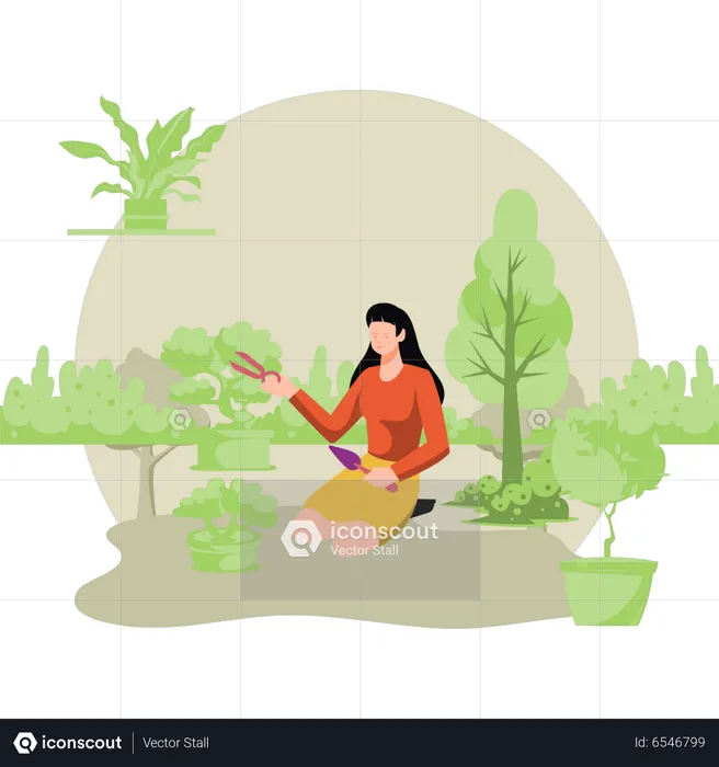 Fille prenant soin des plantes  Illustration