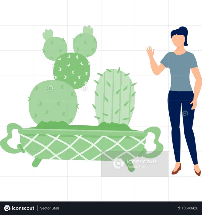 Fille présentant une plante Mamillaria  Illustration