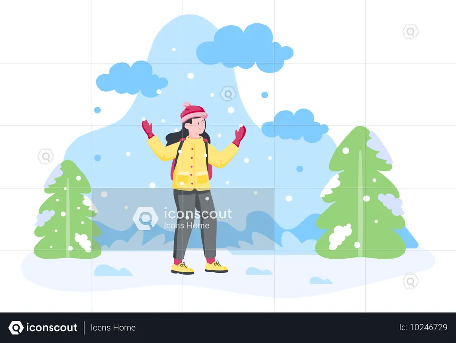 Fille profitant des chutes de neige  Illustration