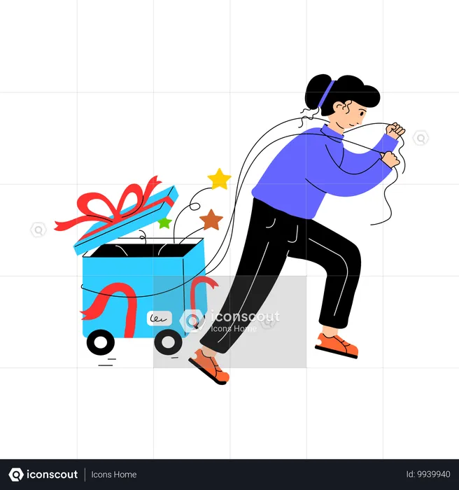 Fille recevant un panier cadeau  Illustration