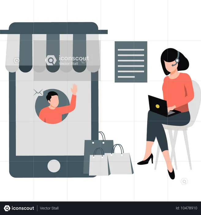 Fille recevant une commande en ligne  Illustration