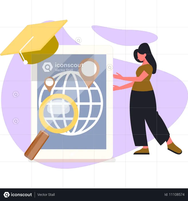 Fille à la recherche d'un emplacement global  Illustration