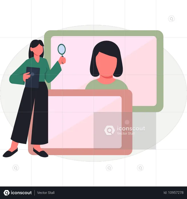 Fille recherchant un profil en ligne  Illustration