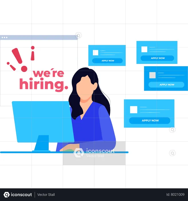 Une fille cherche un emploi en ligne  Illustration