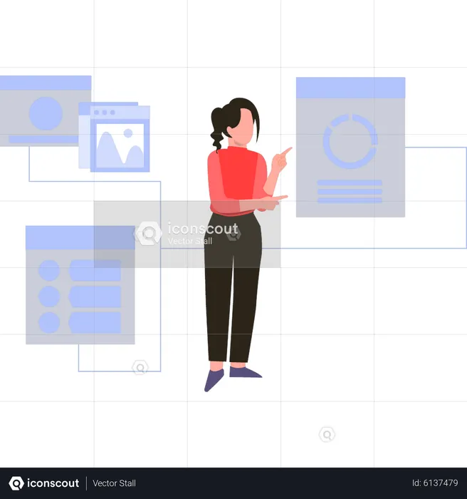 Fille regardant les statistiques des données  Illustration