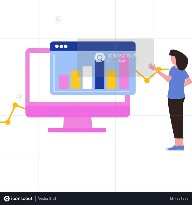 Fille regardant l'analyse graphique  Illustration