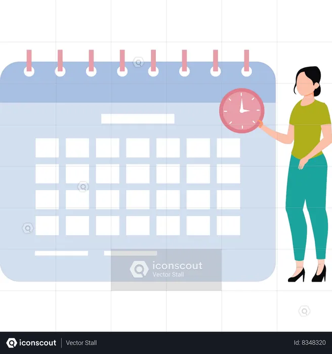 Fille regardant le rappel du calendrier  Illustration