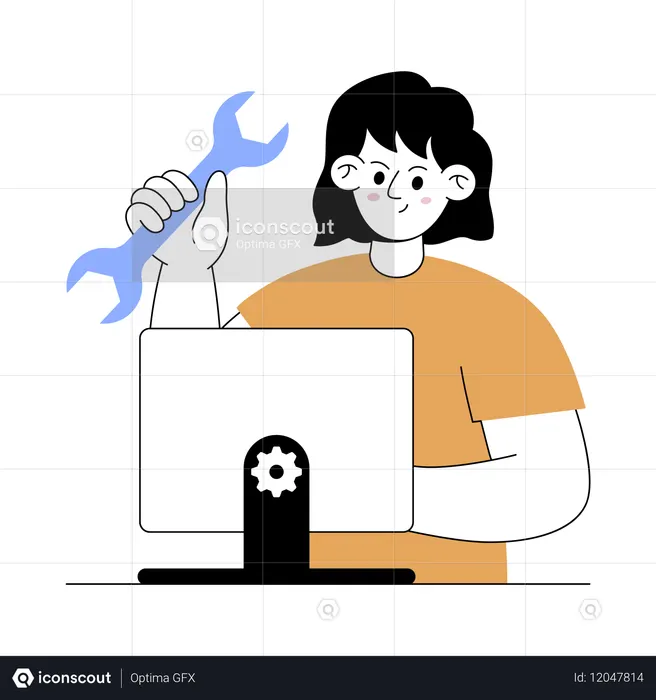 Fille résolvant un problème technique  Illustration
