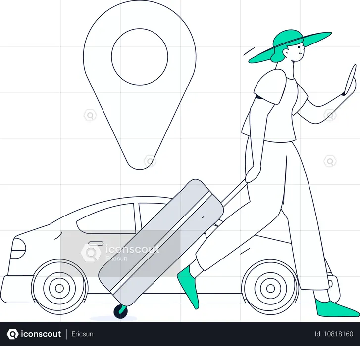 Fille réservant un taxi en ligne  Illustration