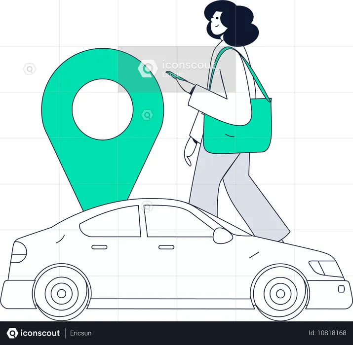 Fille réservant un taxi en ligne  Illustration