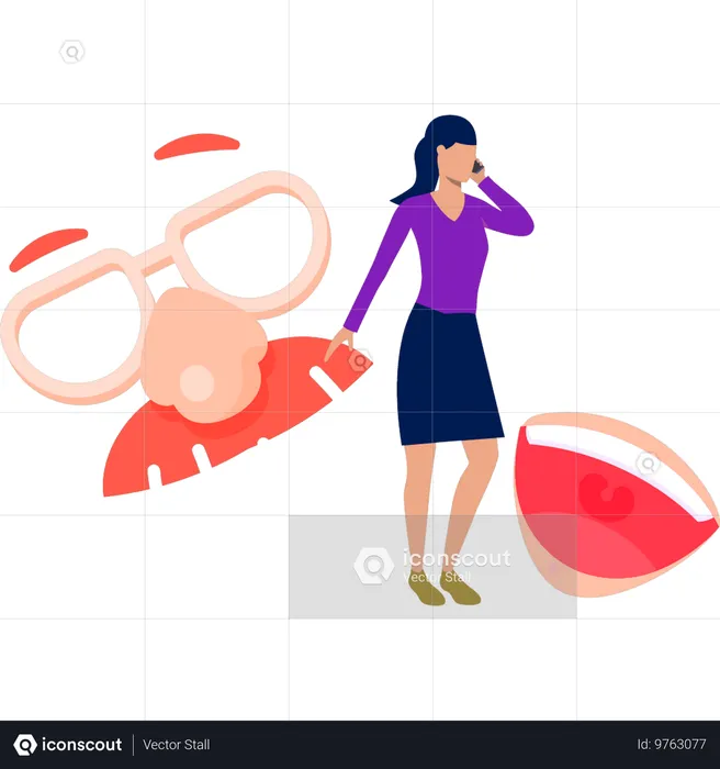 Fille riant en écoutant des blagues sur mobile  Illustration