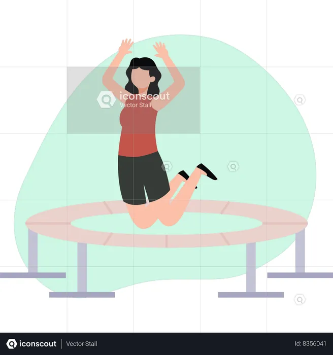 Fille sautant sur le trampoline  Illustration