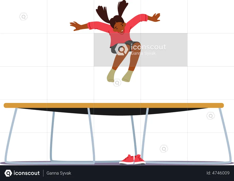 Fille sautant sur le trampoline  Illustration