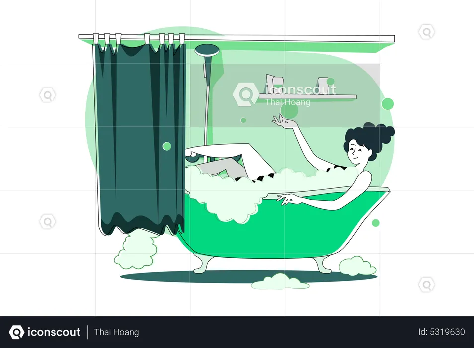 Fille se relaxant dans le bain pendant la quarantaine  Illustration