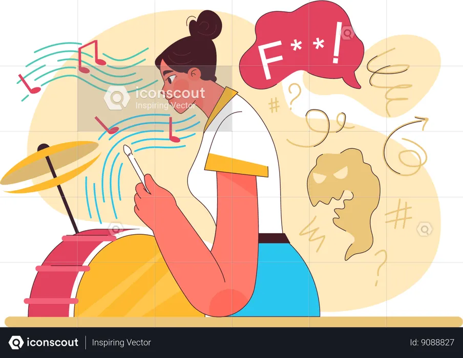 Fille ressentant du stress en jouant du tambour  Illustration