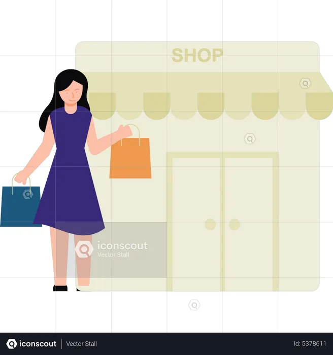 Fille faisant du shopping au magasin  Illustration