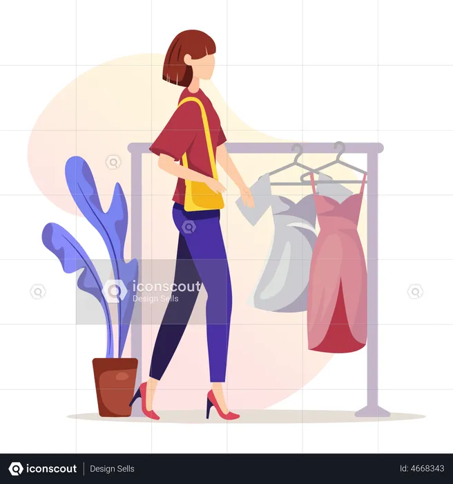 Fille shopping vêtements  Illustration