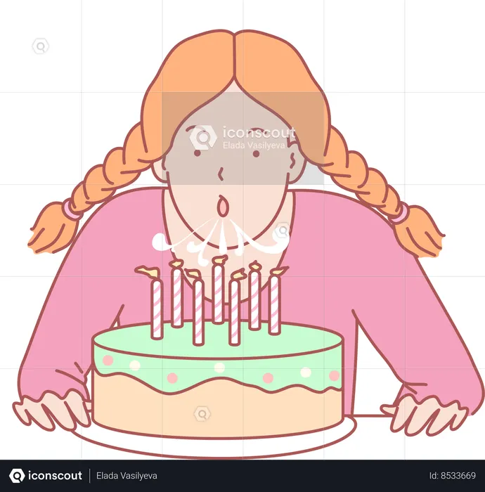 Fille soufflant des bougies d'anniversaire  Illustration