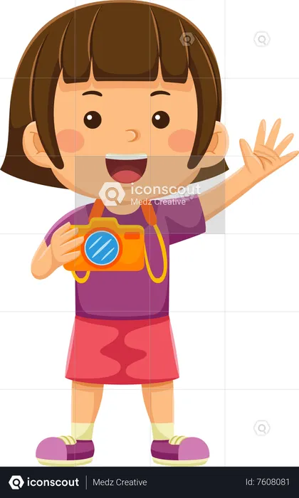 Fille tenant un appareil photo prenant une photo  Illustration