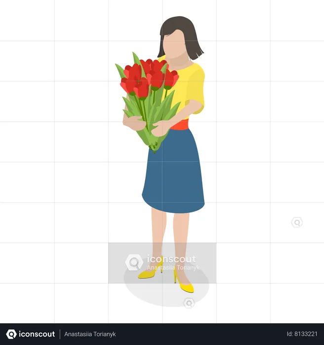 Fille Tenant Un Bouquet De Fleurs  Illustration