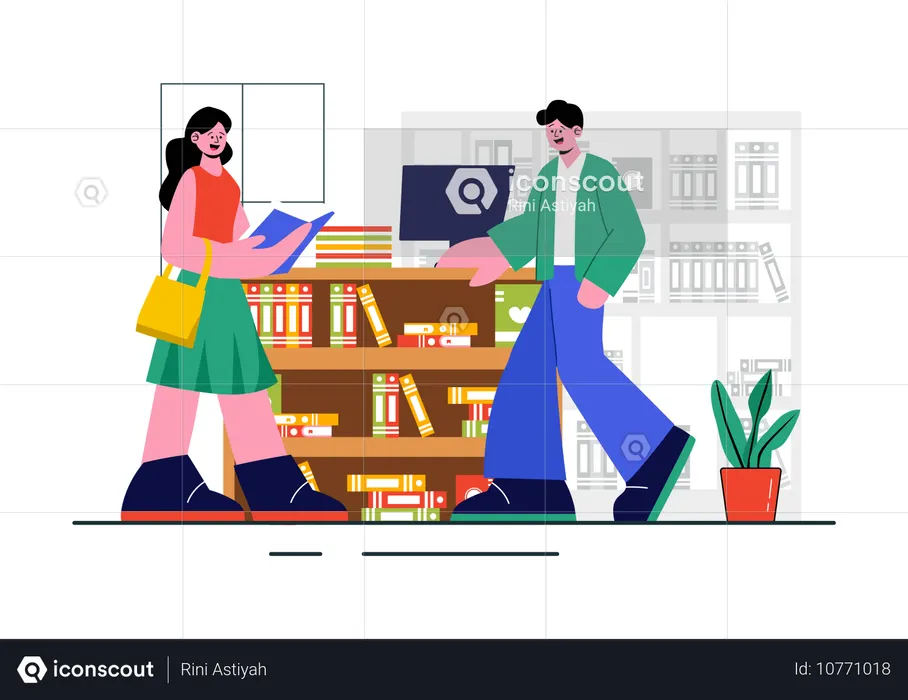 Fille tenant un livre de la bibliothèque  Illustration