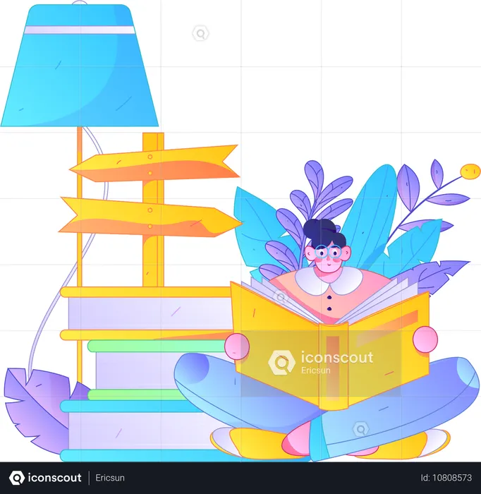Fille tenant un livre en lisant un livre  Illustration