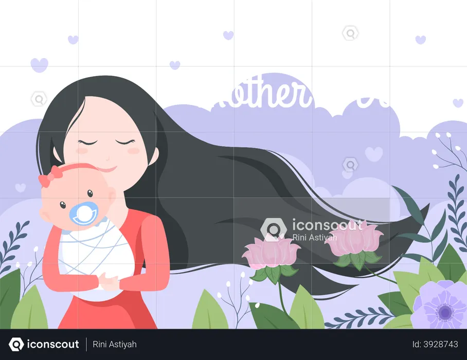 Fille tenant un bébé nouveau-né  Illustration