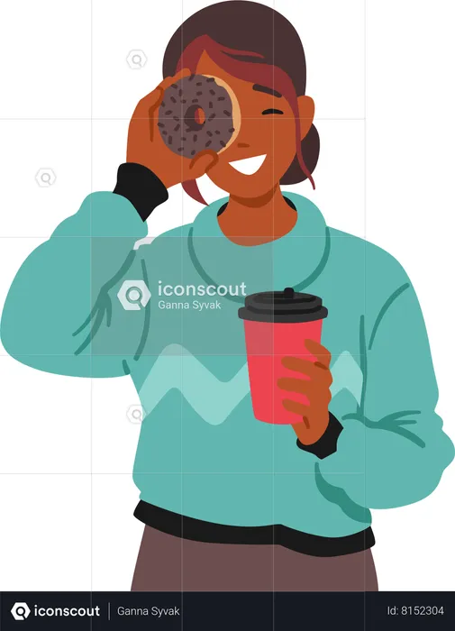 Fille tenant une tasse de café  Illustration
