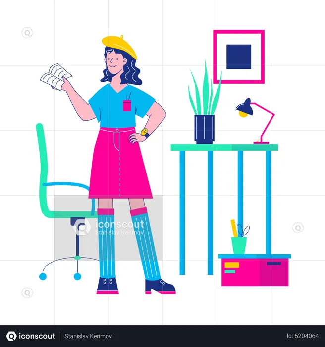 Fille travaillant au bureau  Illustration