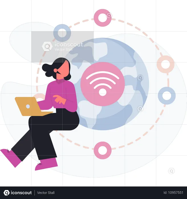 Fille travaillant sur le signal WIFI  Illustration