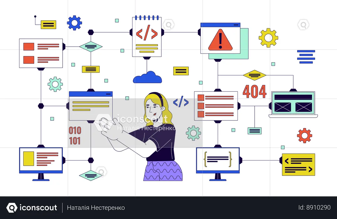 Fille travaillant sur un réseau informatique  Illustration