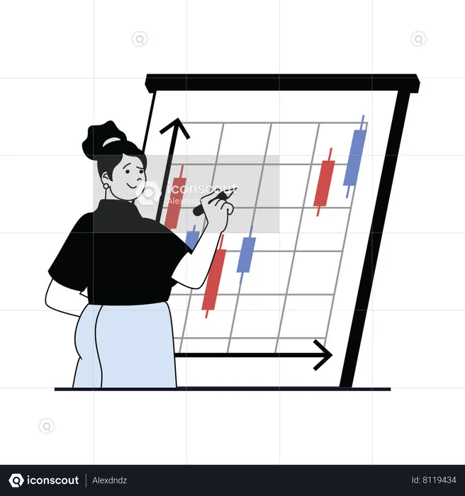 Fille travaillant sur l'analyse boursière  Illustration