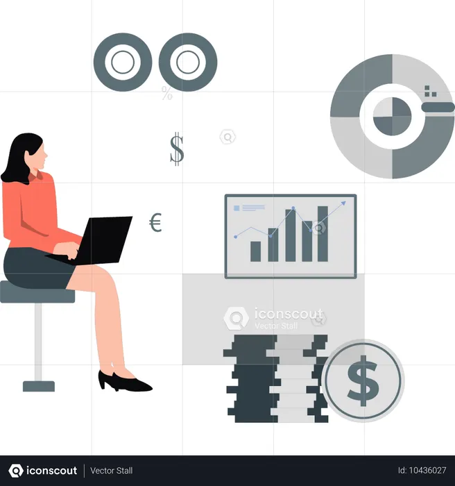 Fille travaillant sur une analyse commerciale  Illustration