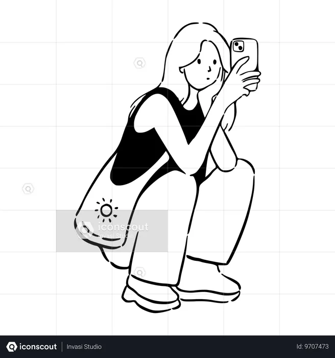 Fille utilisant le téléphone  Illustration