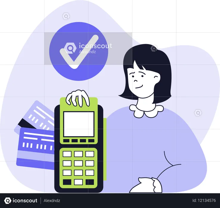 Fille utilisant un terminal de paiement pour payer  Illustration
