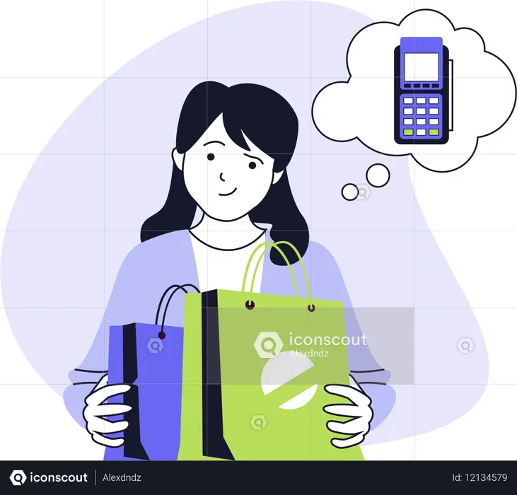 Fille utilisant un terminal de paiement pour payer  Illustration