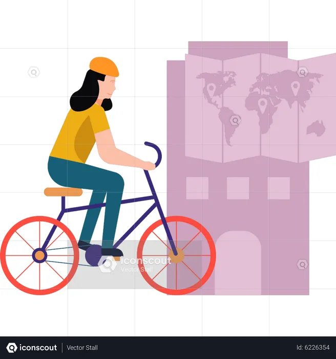 Fille voyageant à vélo  Illustration