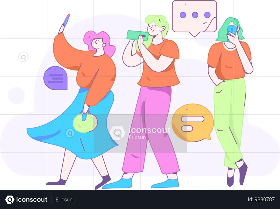 Chats entre filles en ligne via les réseaux sociaux  Illustration