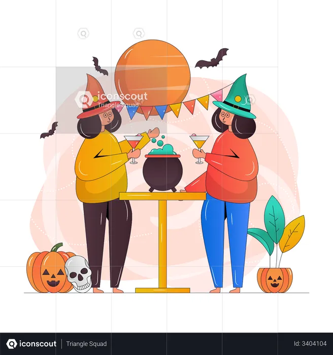 Filles faisant la fête d'Halloween  Illustration