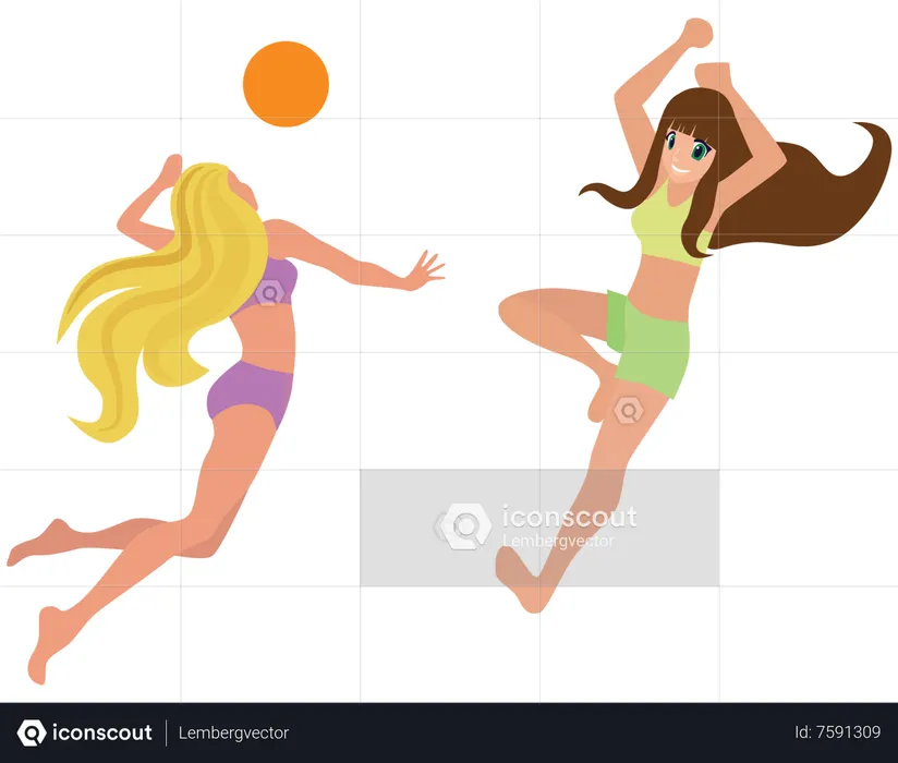 Filles jouant au volley-ball sur la plage  Illustration