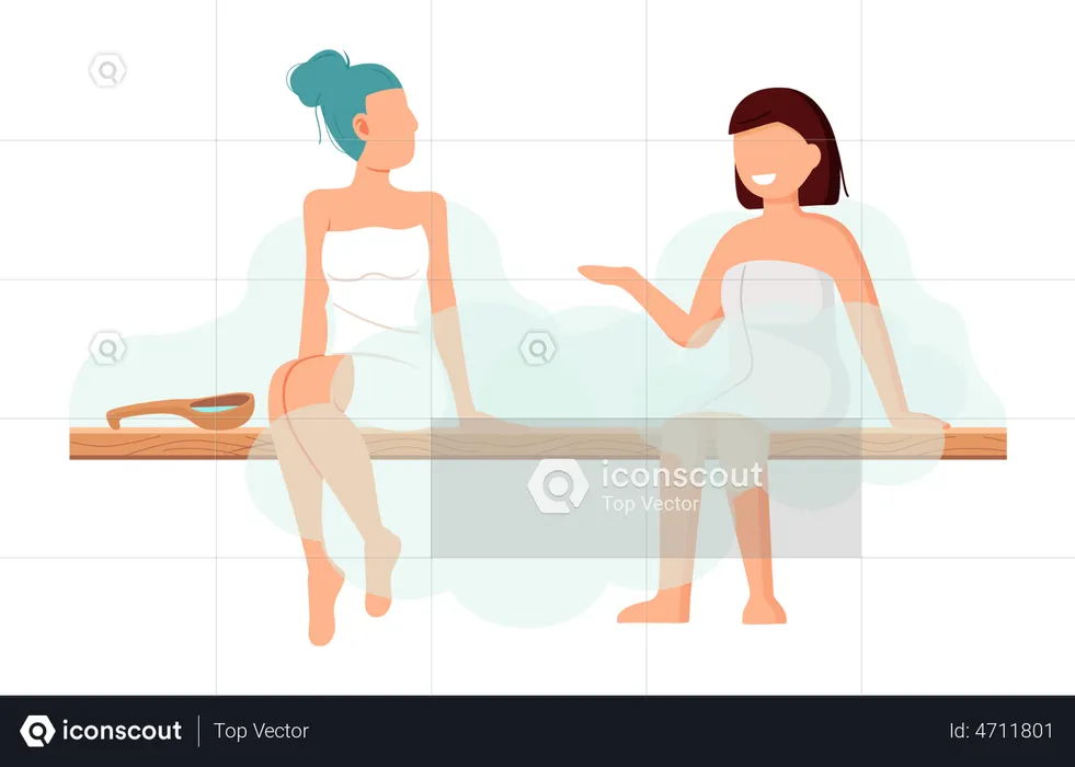 Filles se relaxant dans un sauna  Illustration