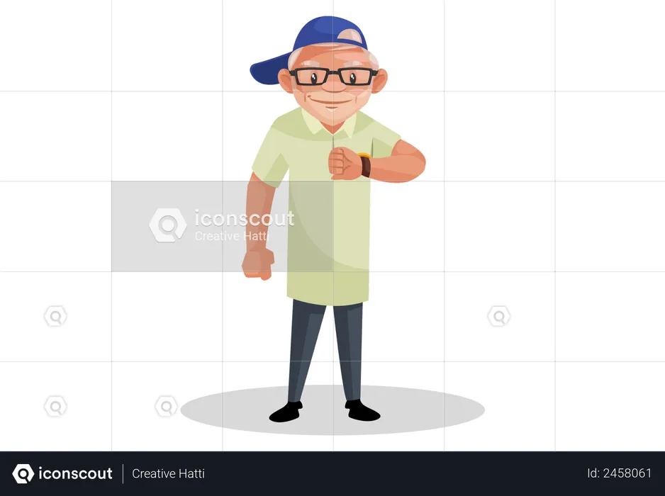 Film director watching time in his wrist watch  Illustration