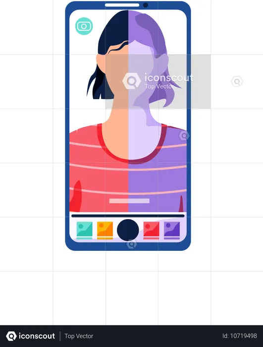 Filtres pour l'interface de l'écran selfie cadre photo dans l'application de médias sociaux, traite l'instantané  Illustration