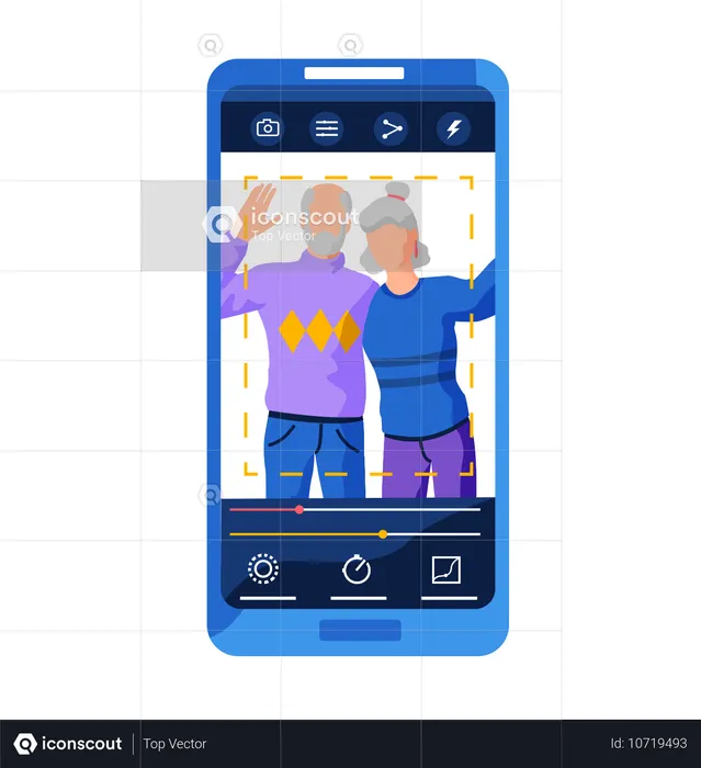 Filtros para interface de tela de selfie moldura de foto em aplicativo de mídia social com retrato de pessoas adultas  Ilustração