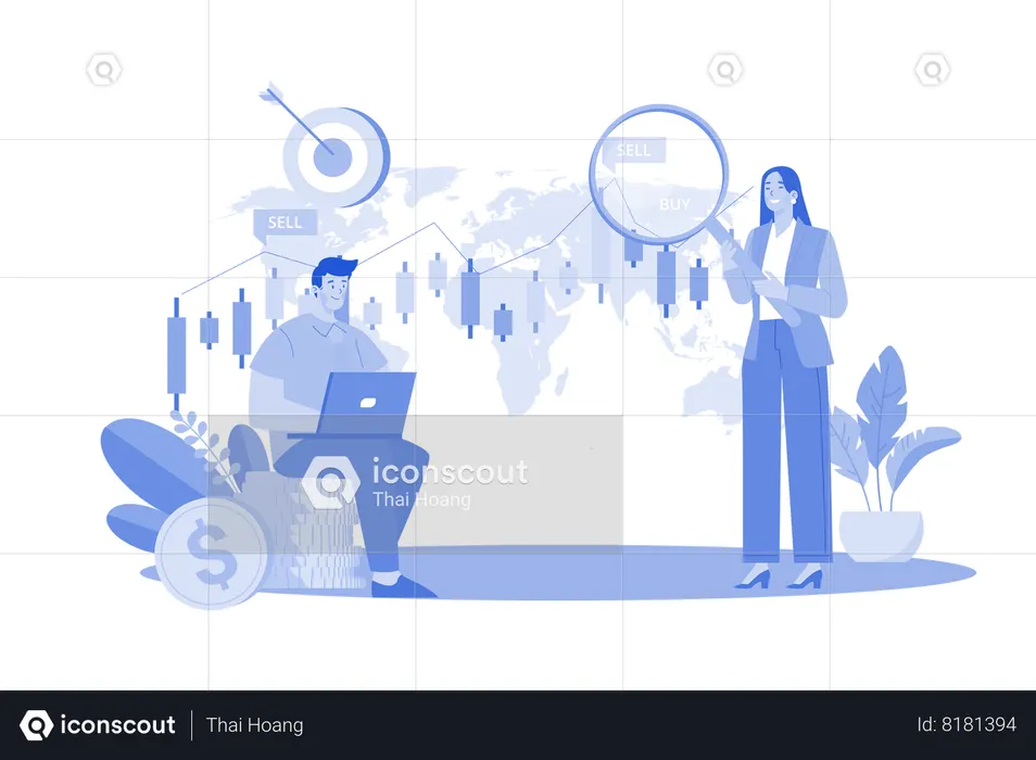 Financial adviser analysing stock market  Illustration
