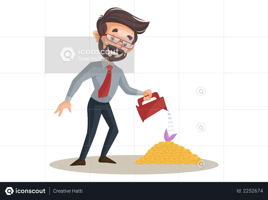 Financial advisor is giving water to the money plant  Illustration