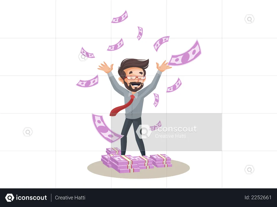 Financial advisor is happy and flying money  Illustration