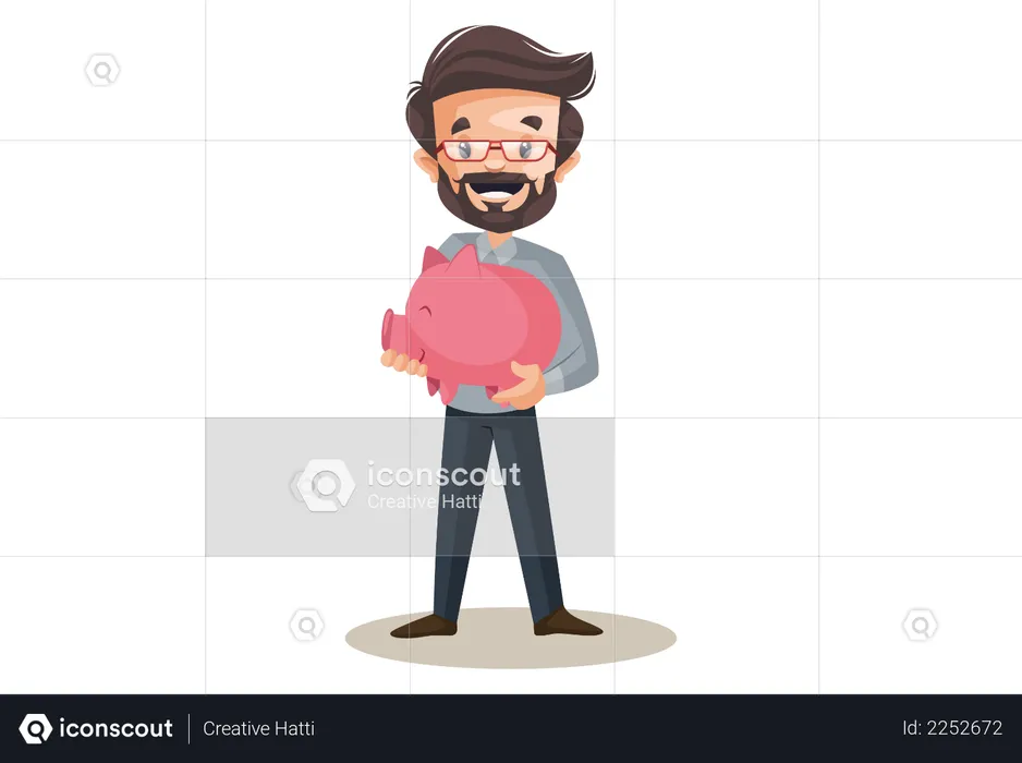 Financial advisor is holding piggy bank in hands  Illustration