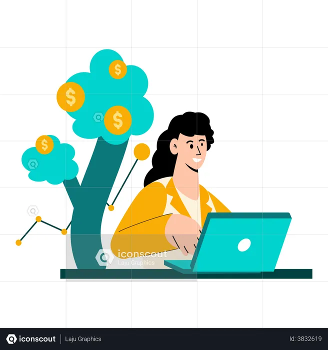 Financial analysis by businesswoman  Illustration