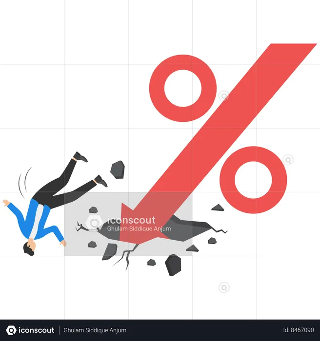 Financial breaking and falling businessman  Illustration